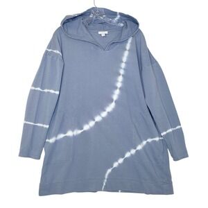 J Jill Purejill Tie Dye Hooded Tunic Sweatshirt M Gray Pockets Beachy Boho